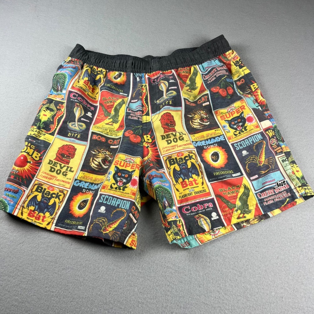 Lost Enterprises Mens Firecracker Label Print Board Shorts Multicolor Size M